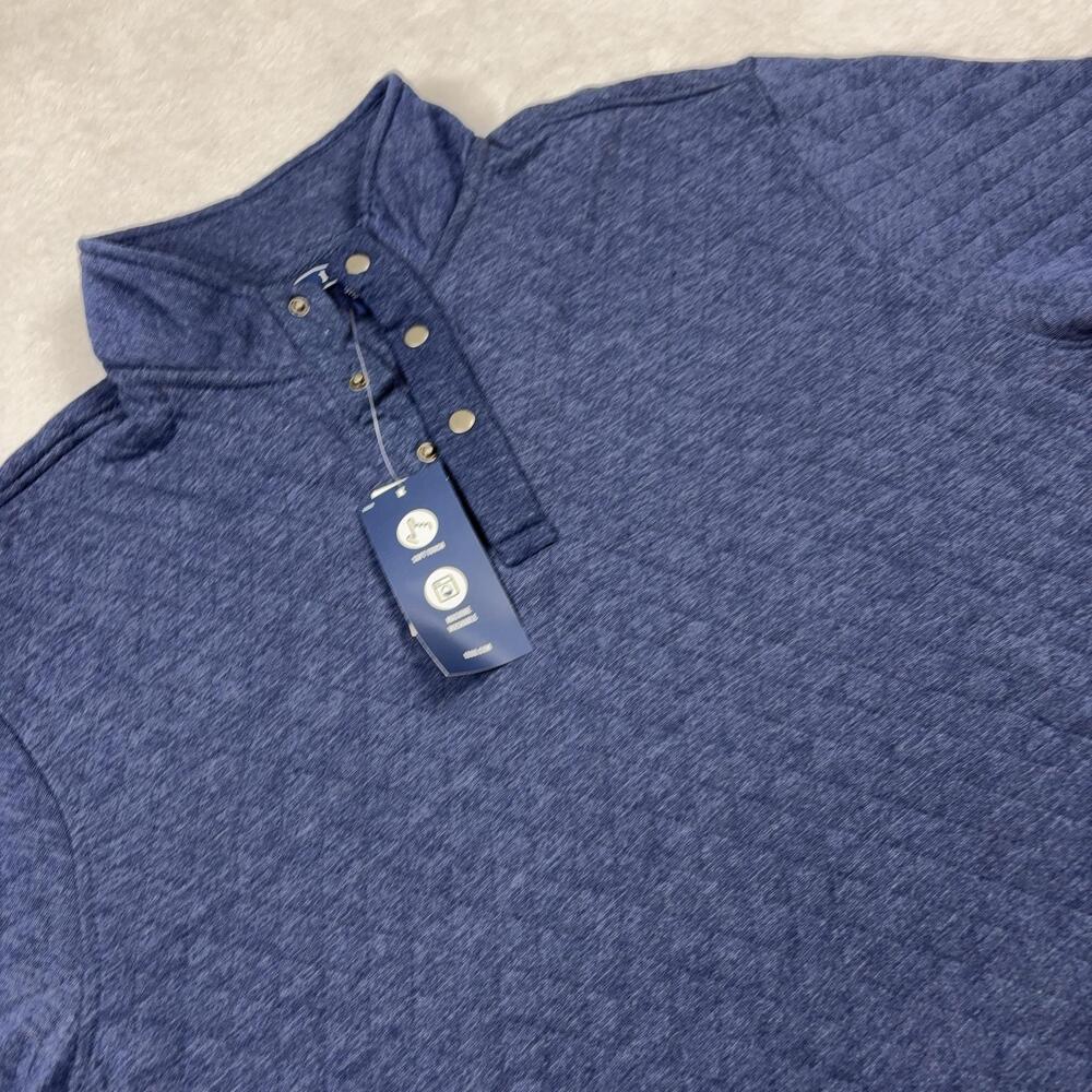 IZOD Sweatshirt Pullover Men L Medieval Blue Mock Neck Snap Pockets Quilted